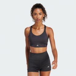 Biustonosz FastImpact Luxe Run High-Support. Szare biustonosze sportowe damskie Adidas, bez wzorów, z materiału. Za 349.00 zł.