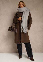 Szary Szalik Ozdobiony Frędzlami Owedela. Szare szaliki damskie Renee, bez wzorów, z jeansu. Za 39.99 zł.