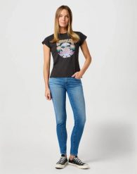 DAMSKIE SPODNIE WRANGLER SKINNY WHISPERING WAVES 112362298. Rurki damskie Wrangler, bez wzorów, z jeansu. Za 229.99 zł.