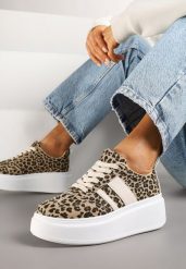 Panterkowe Sneakersy Klasyczne Tenisówki na Grubej Podeszwie z Koturnem Adessia. Obuwie sportowe damskie Renee, z jeansu, bez zapięcia, tenisowe. Za 79.99 zł.