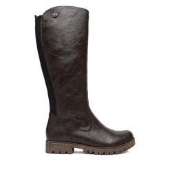 Kozaki Rieker. Brązowe kozaki damskie Rieker, bez obcasa, na płaskiej podeszwie, bez zapięcia. Za 459.99 zł.