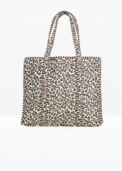 Dwustronna bawełniana torba shopperka w panterkę. Brązowe shopper bag bonprix, bez wzorów, z bawełny, bez dodatków. Za 69.99 zł.