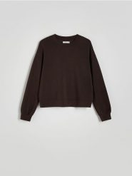 Bluza z dodatkiem modalu - ciemnobrązowy. Brązowe bluzy damskie Reserved, l, bez wzorów, z dzianiny, bez kaptura. W wyprzedaży za 69.99 zł.