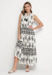 Czarna Wiskozowa Sukienka Rozkloszowana z Wiązaniem we Wzór Paisley Mreadia. Czarne sukienki damskie Born2be, bez wzorów, z wiskozy, bez ramiączek. Za 179.99 zł.