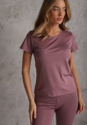 Fioletowy Klasyczny T-shirt o Gładkim Wykończeniu Rhethine. Fioletowe t-shirty damskie Renee, l, bez wzorów, z jeansu, bez kołnierzyka. Za 39.99 zł.