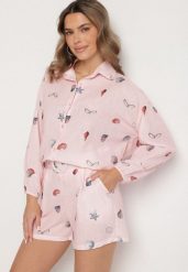 Różowy Komplet z Wiskozą Koszula i Szorty z Motywem Morskim Reivienne. Czerwone koszule damskie Born2be, na lato, m, z aplikacjami, z wiskozy, eleganckie, bez kołnierzyka, bez ramiączek. Za 159.99 zł.