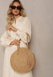Beżowa Pleciona Okrągła Torebka Shopperka z Długimi Rączkami i Paskiem Acelema. Brązowe torebki klasyczne damskie Renee, z jeansu, bez dodatków. Za 89.99 zł.