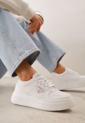 Białe Sneakersy Basic VICES na Platformie z Trójkątnym Zdobieniem Mellinata. Białe obuwie sportowe damskie Renee, z koronki, bez zapięcia. Za 109.99 zł.