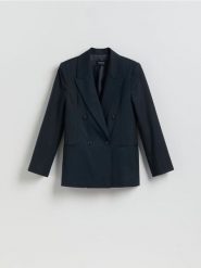 Dwurzędowa marynarka z dodatkiem wełny - granatowy. Niebieskie marynarki i żakiety damskie Reserved, l, bez wzorów, z tkaniny. Za 359.99 zł.