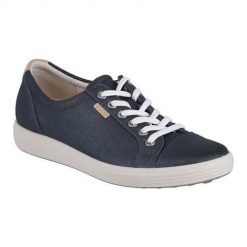 Buty do chodzenia damskie Ecco Sneaker Soft 7. Niebieskie obuwie sportowe damskie ECCO, z materiału, bez zapięcia, trekkingowe. Za 647.00 zł.