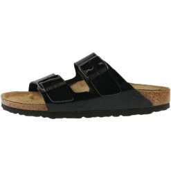 Klapki damskie Birkenstock Arizona Patent. Czarne klapki damskie Birkenstock, bez wzorów, z materiału, bez obcasa, bez zapięcia. Za 654.00 zł.