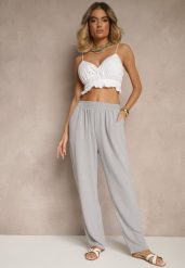 Szare Spodnie z Bawełną o Szerokim Kroju High Waist Fanelithia. Szare spodnie materiałowe damskie Renee, bez wzorów, z bawełny. Za 39.99 zł.