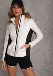 Biała Przejściowa Kurtka z Pikowaniem i Elastycznymi Rękawami Salisia. Białe kurtki sportowe damskie Renee, l, bez wzorów, z nylonu, z kapturem. Za 129.99 zł.