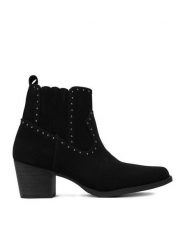 DeeZee Kowbojki LR230702 Czarny. Czarne botki damskie DeeZee, z materiału, bez obcasa, na słupku, bez zapięcia. Za 179.99 zł.