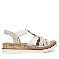 Sandały Rieker. Czarne sandały damskie Rieker, bez wzorów, bez obcasa, na koturnie, bez zapięcia. Za 289.99 zł.