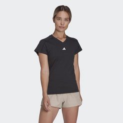 Koszulka AEROREADY Train Essentials Minimal Branding V-Neck. Czarne bluzki damskie Adidas, xs, bez wzorów, z materiału, bez kołnierzyka, bez ramiączek. Za 109.00 zł.