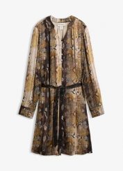 Sukienka z szyfonu z błyszcząca nicią. Czarne sukienki damskie bonprix, bez wzorów, ze skóry, eleganckie, bez ramiączek. Za 189.99 zł.