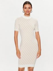 Guess Sukienka dzianinowa W3YK39 Z37K0 Beżowy Bodycon Fit. Brązowe sukienki damskie Guess, z aplikacjami, z dzianiny, bez ramiączek. Za 669.99 zł.