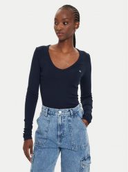 Tommy Jeans Bluzka Essential DW0DW17990 Granatowy Slim Fit. Niebieskie bluzki damskie Tommy Jeans, s, bez wzorów, z bawełny, bez kołnierzyka, bez ramiączek. Za 219.99 zł.
