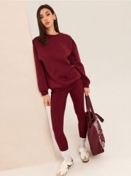Bawełniane legginsy w prążek - bordowy. Czerwone legginsy damskie Sinsay, l, bez wzorów, z bawełny. Za 29.99 zł.