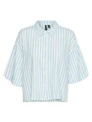 Vero Moda Koszulka w kolorze niebiesko-białym rozmiar: L. Białe bluzki damskie Vero Moda, l, bez wzorów, bez kołnierzyka, bez ramiączek. Za 76.39 zł.