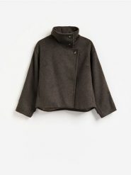 Kurtka z dodatkiem wełny - brązowy. Brązowe kurtki damskie Reserved, l, bez wzorów, z tkaniny, bez kaptura. Za 299.99 zł.