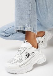 Białe Sneakersy na Masywnej Podeszwie z Licznymi Wstawkami Junioria. Białe obuwie sportowe damskie Born2be, bez zapięcia. Za 109.99 zł.