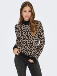 ONLY Sweter w kolorze jasnobrązowo-czarnym rozmiar: S. Brązowe swetry klasyczne damskie Only, s, bez kołnierzyka. Za 61.75 zł.