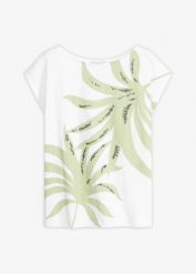 T-shirt z cekinami. Białe t-shirty damskie bonprix, bez wzorów, bez kołnierzyka. Za 37.99 zł.