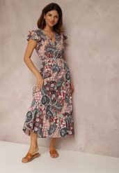 Różowa Sukienka Hesena. Czerwone sukienki damskie Renee, bez wzorów, z materiału, boho, bez ramiączek. W wyprzedaży za 55.99 zł.