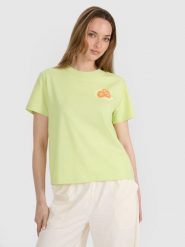 4F T-shirt oversize z nadrukiem damski - żółty S. Żółte t-shirty damskie 4F, s, bez wzorów, z bawełny, bez kołnierzyka. W wyprzedaży za 39.99 zł.