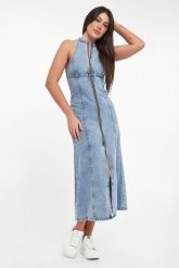 Sukienka jeansowa midi ARMANI EXCHANGE. Sukienki damskie Armani Exchange, bez wzorów, z jeansu, bez ramiączek. Za 939.00 zł.