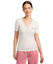 DAMSKA KOSZULKA LEE SS HENLEY ECRU 112333722. Koszulki damskie Lee, m, bez wzorów, bez kołnierzyka, bez ramiączek. Za 79.99 zł.
