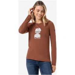 Koszulka z długim rękawem damska SUPER.NATURAL W Snow Cat LS. Brązowe koszulki damskie super.natural, xs, bez wzorów, bez kołnierzyka, bez ramiączek. Za 279.99 zł.
