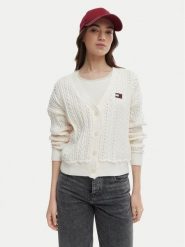 Tommy Jeans Kardigan DW0DW23024 Écru Regular Fit. Białe kardigany damskie Tommy Jeans, m, bez wzorów, z bawełny. Za 529.99 zł.