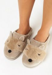 Beżowe Kapcie z Futerkiem i Ozdobnymi Uszami Vlavellla. Brązowe kapcie damskie Born2be. Za 19.99 zł.