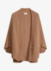 Sweter-peleryna rozpinany. Brązowe kardigany damskie bonprix, bez wzorów. Za 134.99 zł.