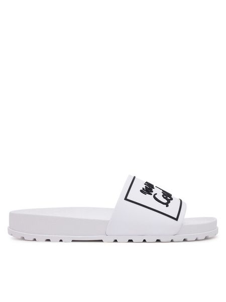 Versace Jeans Couture Klapki 78VA3SQ2 Biały. Białe klapki damskie Versace Jeans Couture, bez wzorów, z jeansu, bez obcasa, bez zapięcia. Za 309.99 zł.