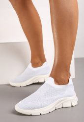 Białe Wsuwane Buty Sportowe ze Skarpetkową Cholewką Tiamonika. Białe obuwie sportowe casual damskie Renee, z materiału. Za 44.99 zł.
