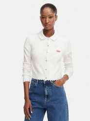 Tommy Jeans Kardigan Pointelle DW0DW22931 Biały Regular Fit. Białe kardigany damskie Tommy Jeans, xl, bez wzorów, z jeansu. Za 449.99 zł.