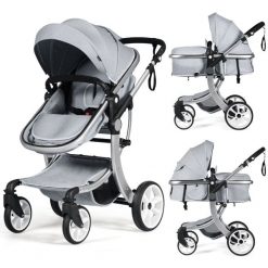 Wózek spacerowy z funkcją gondoli szary. Szare spacerówki Costway. Za 779.00 zł.