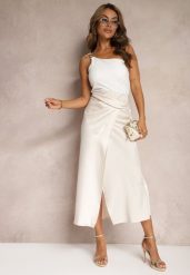 Beżowa Spódnica o Kopertowym Kroju High Waist Onadea. Brązowe spódnice damskie Renee, l, bez wzorów, z materiału, midi. Za 99.99 zł.