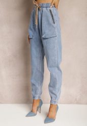 Niebieskie Jeansy Joggery Zapinane na Suwak ze Ściągaczami i Gumką w Pasie Castania. Niebieskie jeansy damskie Renee, bez wzorów, z jeansu. Za 119.99 zł.