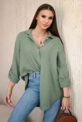 Koszula bawełniana muślinowa oversize khaki. Brązowe koszule damskie Kesi Włoski, l, bez wzorów, z bawełny, eleganckie, bez kołnierzyka, bez ramiączek. Za 179.81 zł.