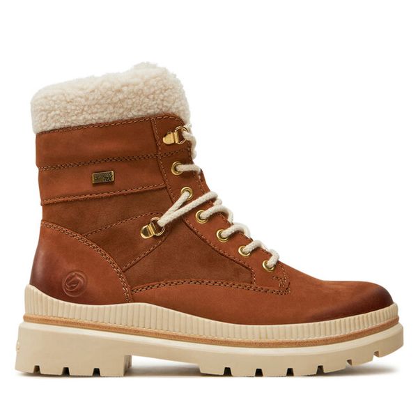 Trzewiki Remonte. Brązowe botki damskie Remonte, bez obcasa, na płaskiej podeszwie, bez zapięcia. Za 499.99 zł.