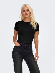ONLY Koszulka w kolorze czarnym rozmiar: XL. Czarne bluzki damskie Only, xl, bez wzorów, bez kołnierzyka, bez ramiączek. Za 52.67 zł.