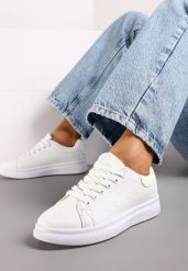 Białe Sneakersy Sznurowane na Płaskiej Podeszwie Azih. Białe obuwie sportowe damskie Born2be, bez zapięcia. Za 59.99 zł.