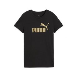 Damska koszulka z logo NO. 1 ESS METALLIC PUMA Black Metallic Gold. Czarne bluzki damskie Puma, l, bez wzorów, sportowe, bez kołnierzyka, bez ramiączek. Za 80.99 zł.