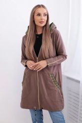 Bluza z ozdobną taśmą mocca. Bluzy damskie KESI, l, bez wzorów, z bawełny, z kapturem. Za 263.47 zł.