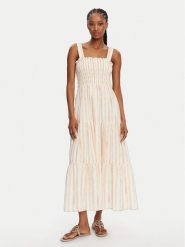 Seafolly Sukienka letnia Shirred 55402-DR Beżowy Regular Fit. Brązowe sukienki damskie Seafolly, bez wzorów, z bawełny, bez ramiączek. Za 429.99 zł.